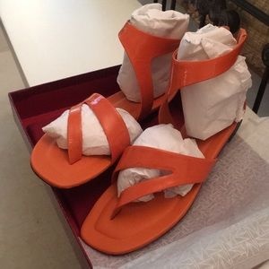 Orange patent leather sandals